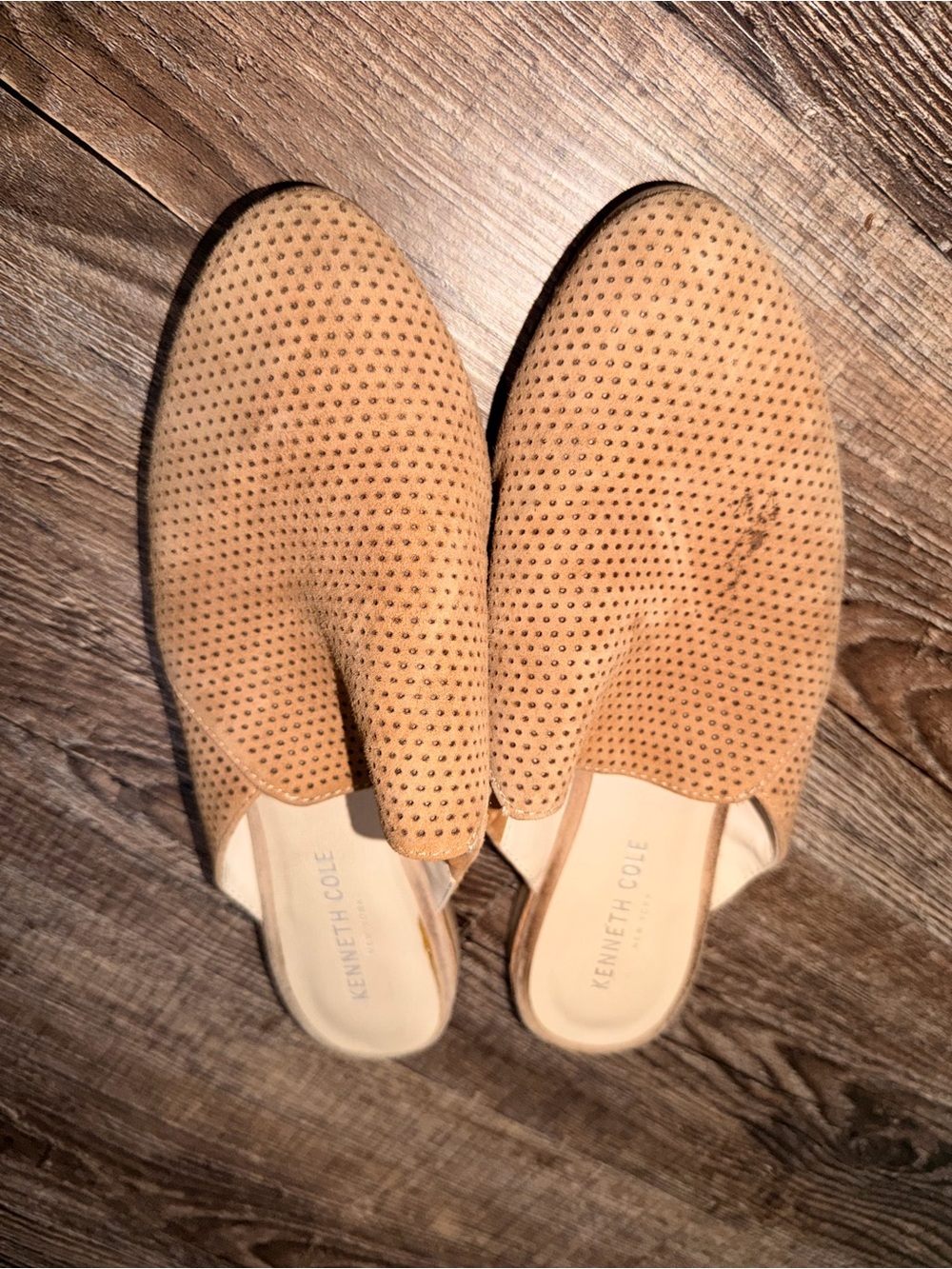 Kenneth Cole Perforated Tan Slip-On Mules